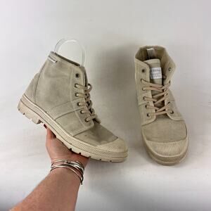 Pataugas canvas high top mens size 7 tan minimalist athletic sneakers shoes